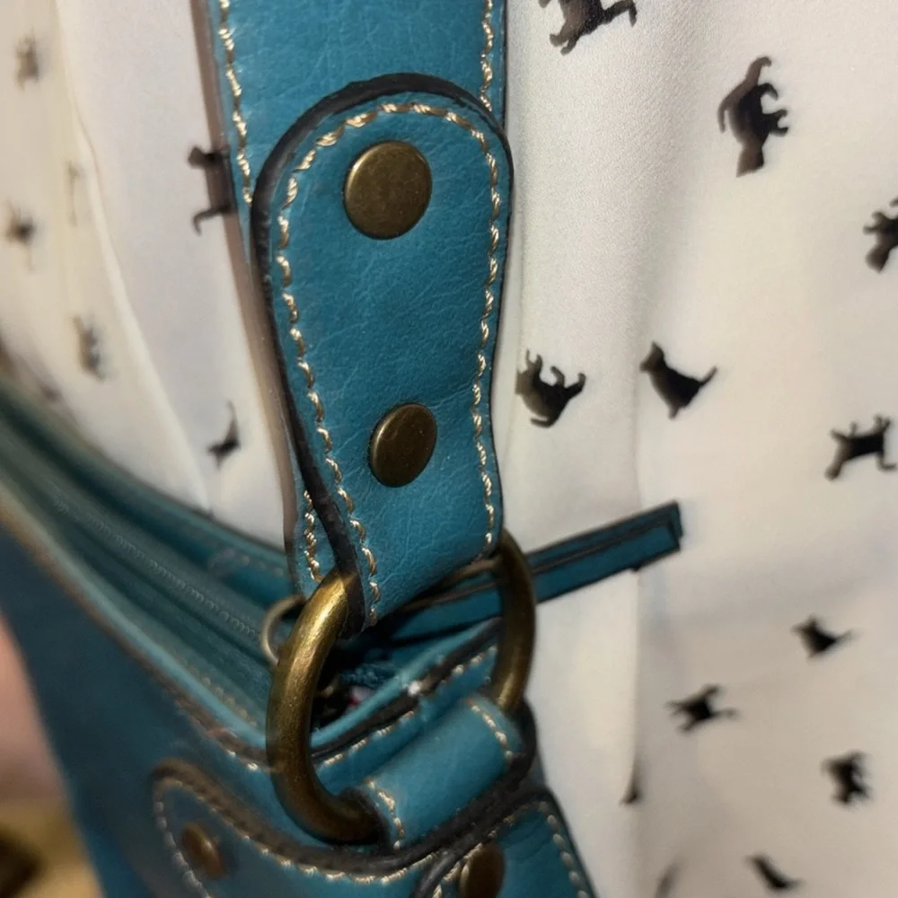 *SOLD on EBAY  by Liz Claiborne Teal Crossbody Bag w/brushed gold hardware - Picture 9 of 12